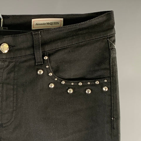 ALEXANDER MCQUEEN Size 32 Studded Black Denin Jeans