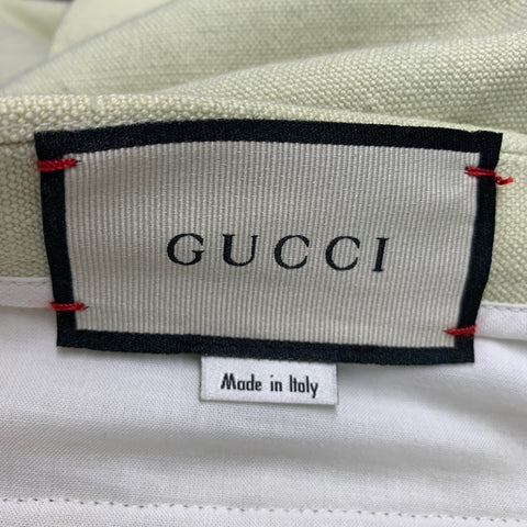 GUCCI Size 36 Green Linen Cotton Pleated Cuffed Casual Pants