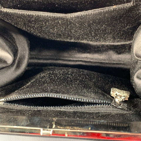 JUDITH LEIBER Vintage One Size Black Silver Silk Evening Handbag