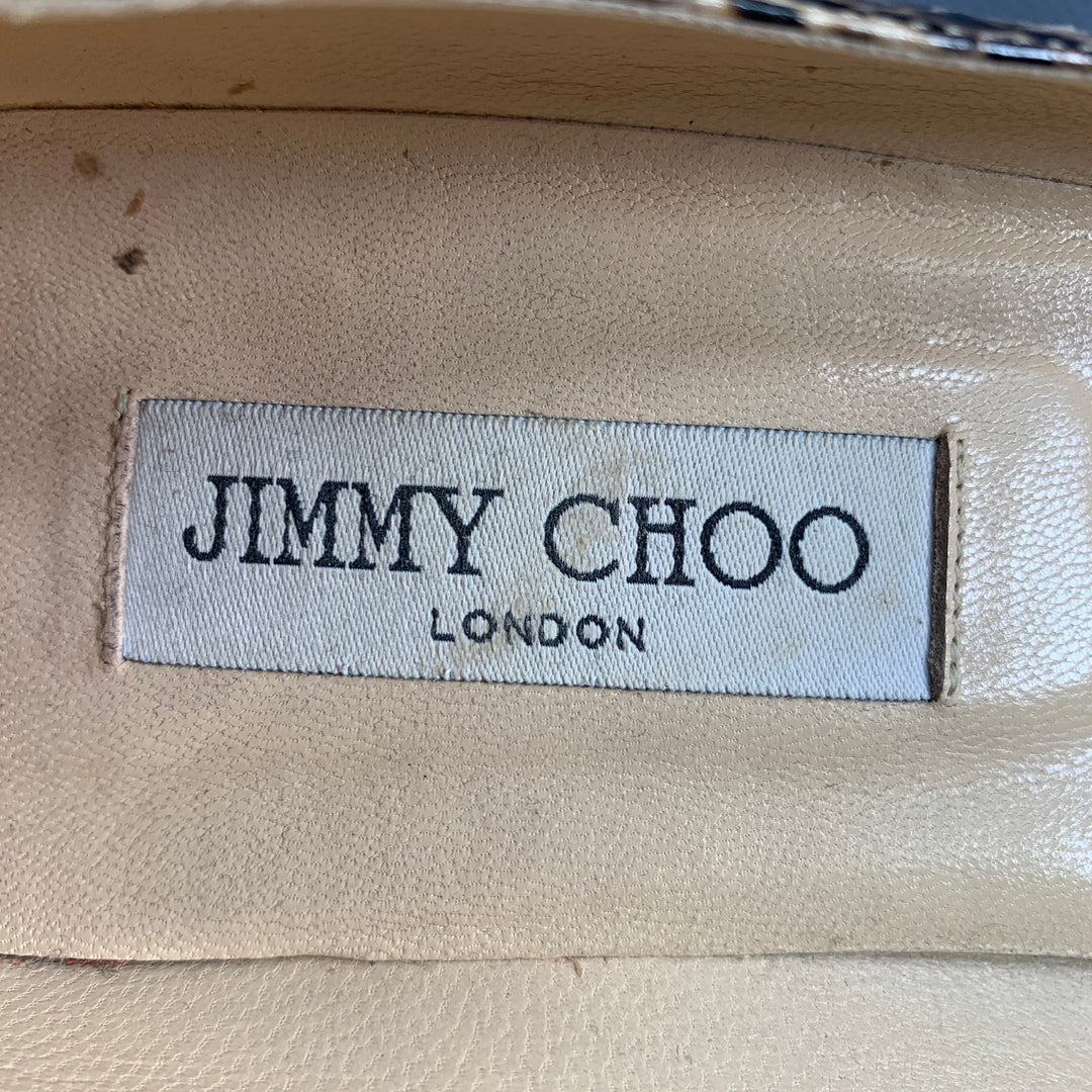 JIMMY CHOO Size 11 Grey Cream Python Skin Kitten Heel Pumps