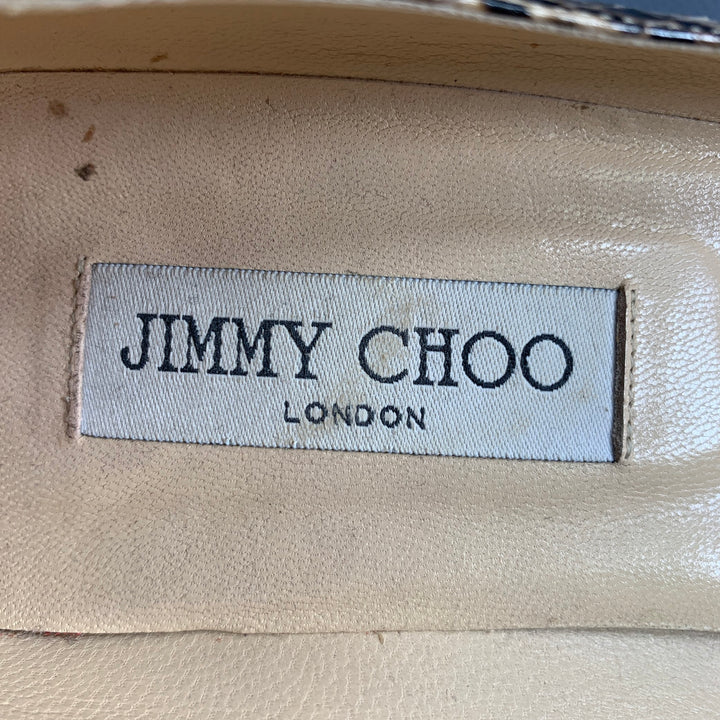 JIMMY CHOO Size 11 Grey Cream Python Skin Kitten Heel Pumps