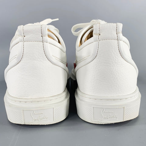 CHRISTIAN LOUBOUTIN Size 10.5 Adolon Junior White Red Color Block Leather Cutout Sneakers