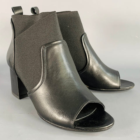 BETTYE MULLER Size 8 Black Leather Mixed Fabrics Elastic Peep Toe Ankle Boots