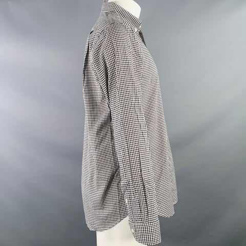 BARNEY'S NEW YORK Size M Black White Checkered Cotton Long Sleeve Shirt