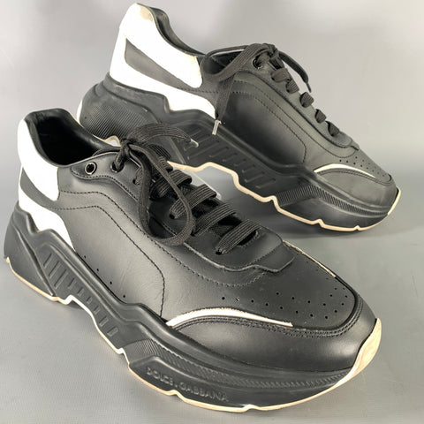DOLCE & GABBANA Size 10 Black White Leather Sneakers
