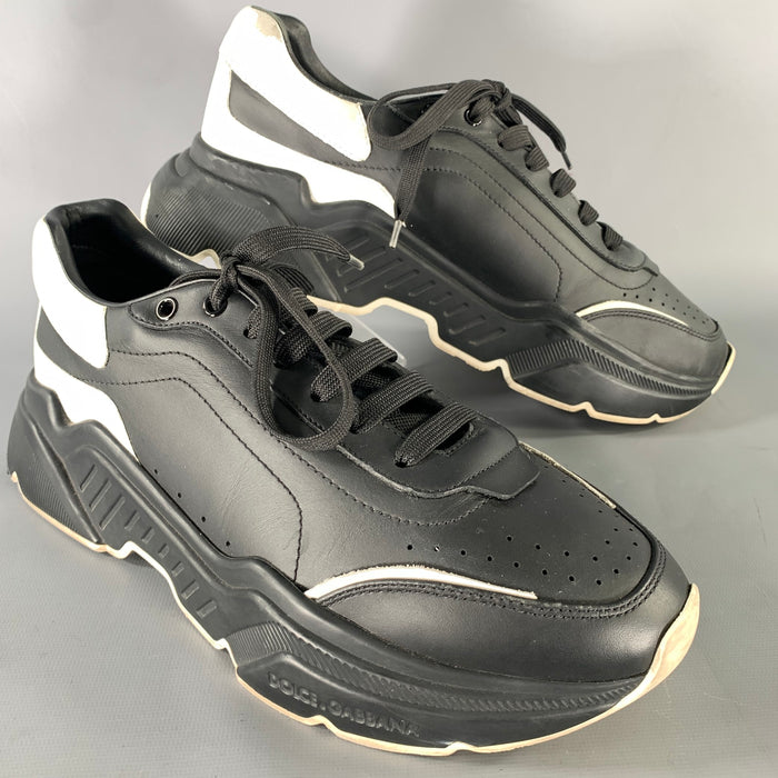 DOLCE & GABBANA Size 10 Black White Leather Sneakers