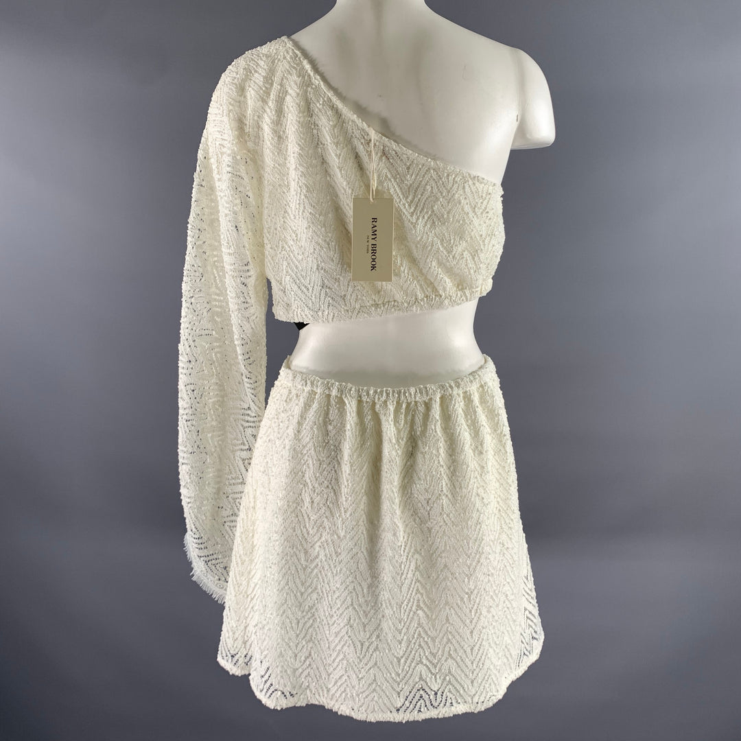 RAMY BROOK Size M White Polyester Chevron One Shoulder Mini Dress