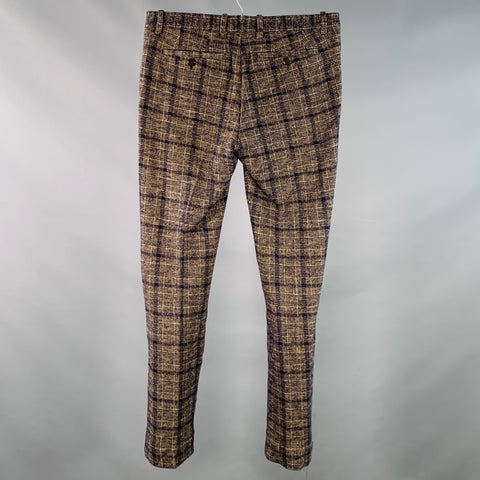 ETRO Size 30 Black Beige Plaid Cotton Wool Pleated Zip Fly Casual Pants