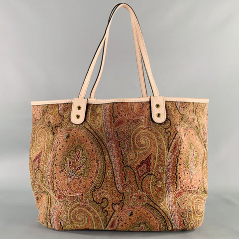 ETRO Multi Color Pink Paisley Leather Jacquard Reversible Tote Handbag
