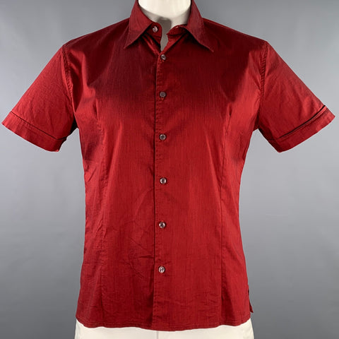 POLITIX Size L Burgundy Red Cuffed Short Sleeve Shirt