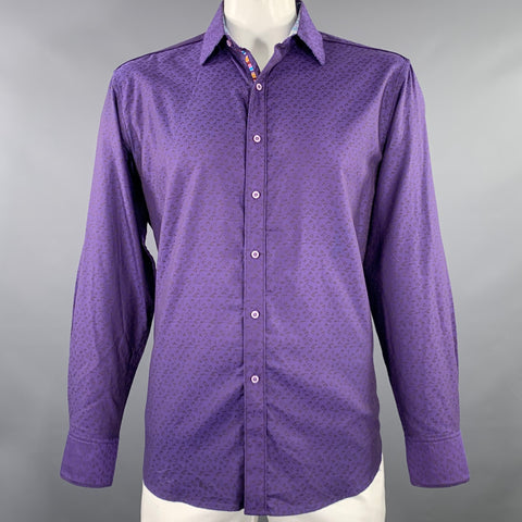 ROBERT GRAHAM Size L Purple Brown Abstract Cotton Long Sleeve Shirt