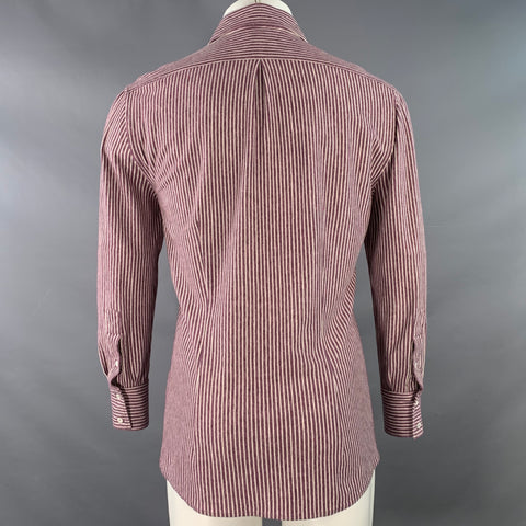 BRUNELLO CUCINELLI Size S Purple White Stripe Cotton Spread Collar Long Sleeve Shirt