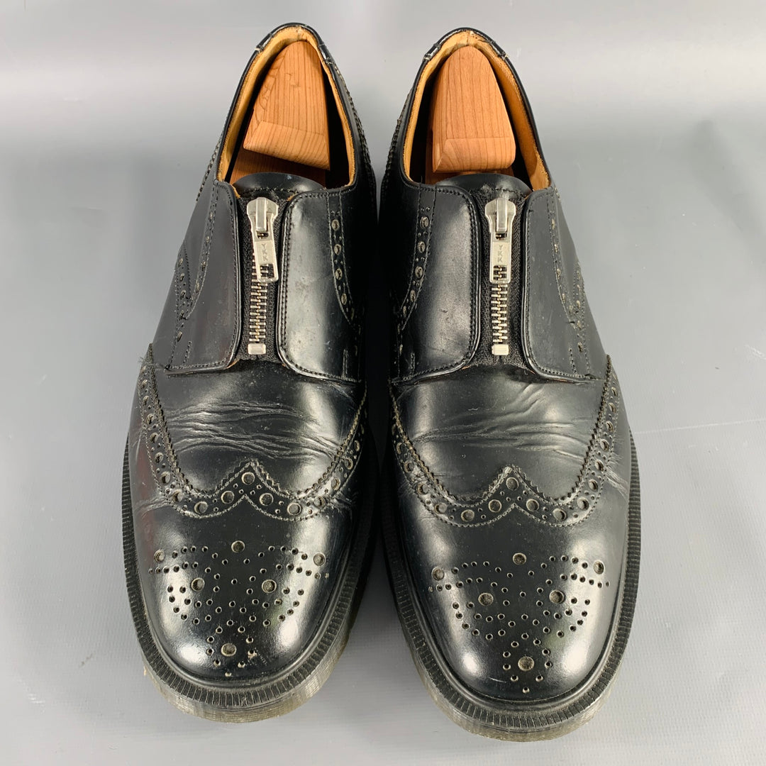 SOLOVAIR Size Black Perforated Leather Wingtip Lace-Up Shoes