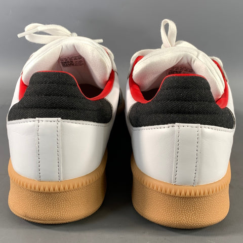ADIDAS Size 11 White Black Stripe Leather Low Top Sneakers