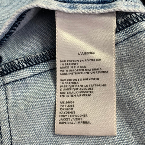L'AGENCE Size XS Blue Cotton Blend Denim Double Breasted Peak Lapel Jacket