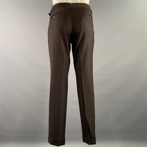 MUSIKA FRERE Chest Size 40 Brown Black Gingham Notch Lapel 32 32 Suit