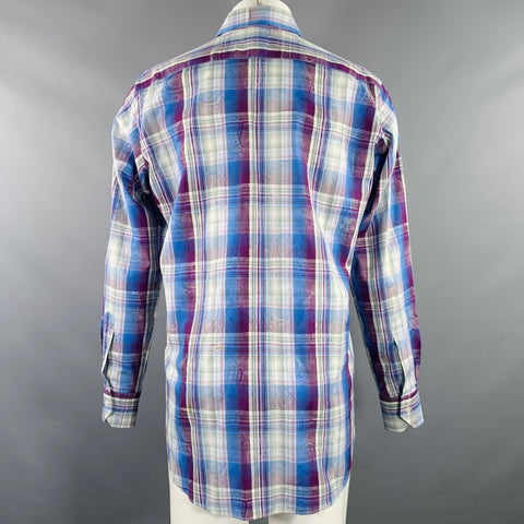 ETRO Size M Blue Purple Plaid Cotton Button Up Long Sleeve Shirt