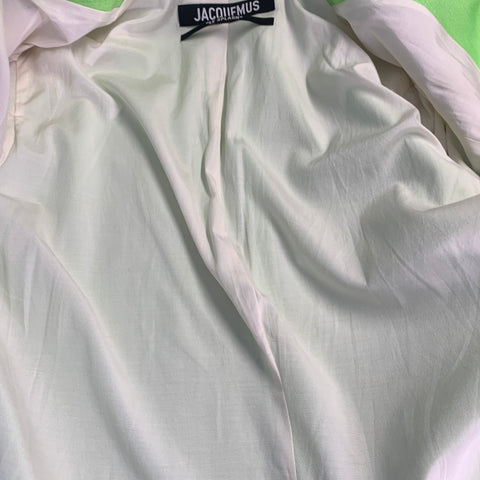 JACQUEMUS Taille S Veste blazer croisée en viscose et soie vert néon blanc Le Splash