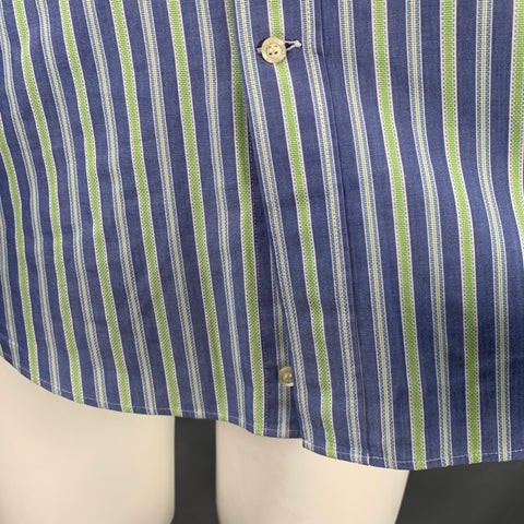ETRO Size M Blue Green Stripe Cotton Spread Collar Long Sleeve Shirt