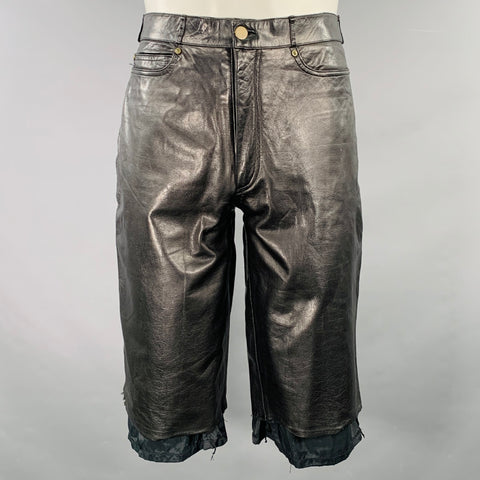 MODE SPECIALE' Size 33 Black Leather Five Pockets Cutoff Shorts