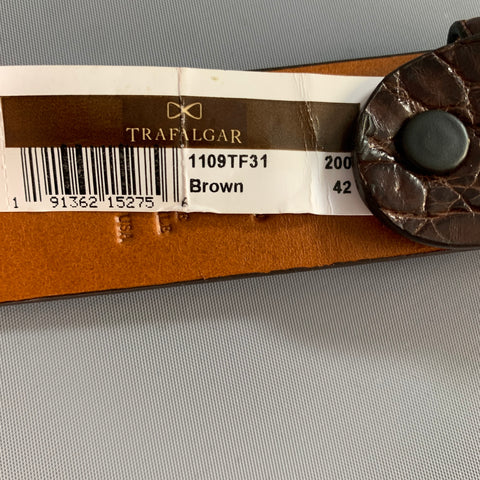 TRAFALGAR Size 42 Brown Croc Embossed Crocodile Belt