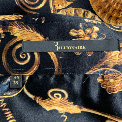 BILLIONAIRE COUTURE Size XL Black Gold Print Silk Long Sleeve Shirt