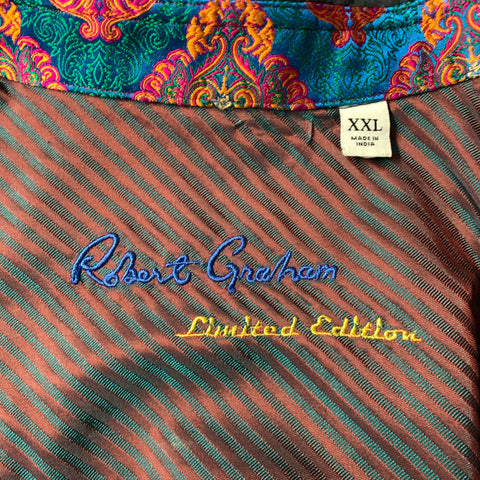 ROBERT GRAHAM Size XXL Black Blue Abstract Cotton Button Up Long Sleeve Shirt