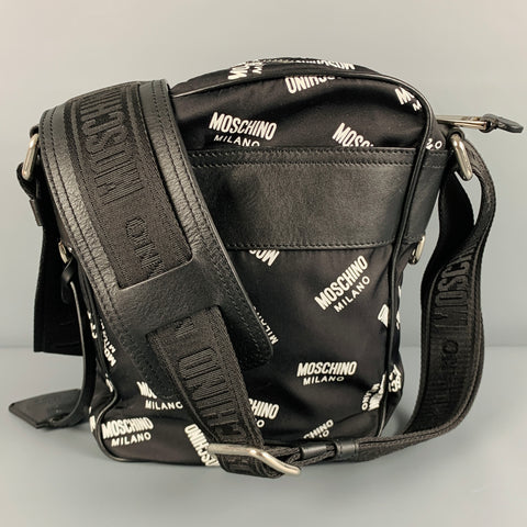 MOSCHINO Black White Logo Nylon Cross Body Bag