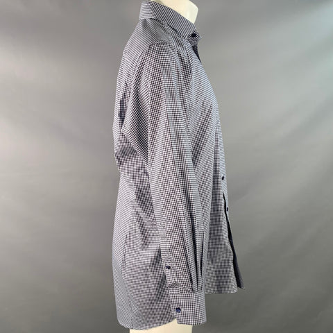 ETON Size M Navy White Gingham Cotton Curved Cutaway Long Sleeve Shirt