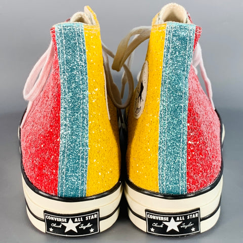 CONVERSE x JW ANDERSON Size 10.5 Yellow Blue Red Glitter Coated Canvas High Top Sneakers