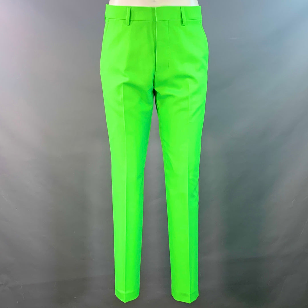 AMI by ALEXANDRE MATTIUSSI Size 36 Neon Green Wool Blend Twill Notch Lapel Suit