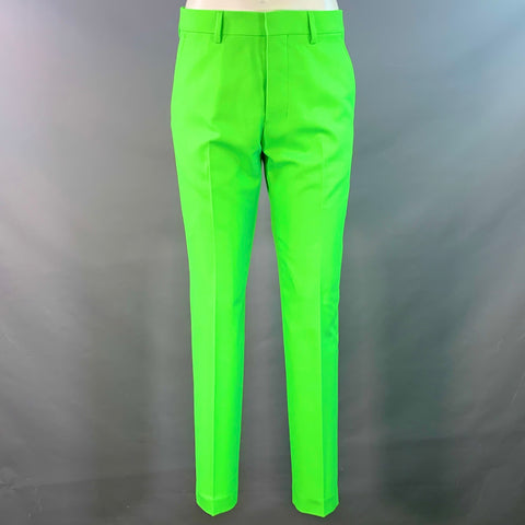 AMI by ALEXANDRE MATTIUSSI Size 36 Neon Green Wool Blend Twill Notch Lapel Suit