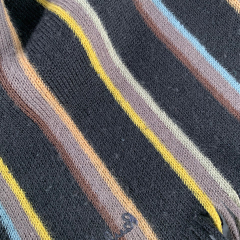 PAUL SMITH Black Multi Color Stripe Rib Knit Scarf