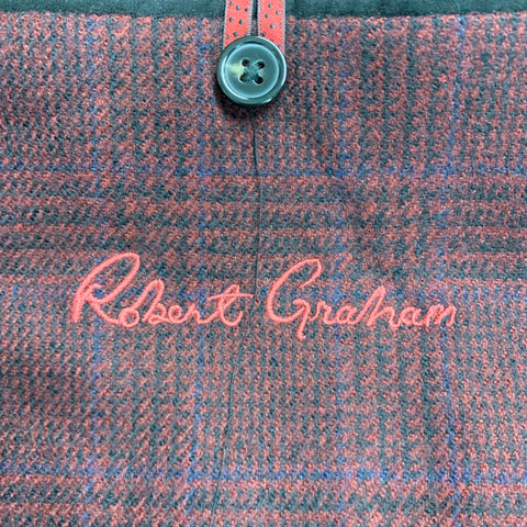 ROBERT GRAHAM Size 44 Burgundy Black Plaid Wool Notch Lapel Sport Coat