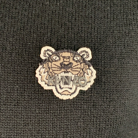 KENZO Size XS Black Navy Knit Wool Zip Up Sweater
