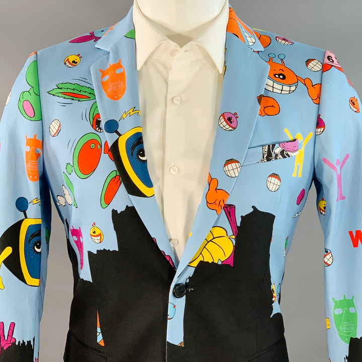WALTER VAN BEIRENDONCK FW21 Size 36 Sharp Blue Multi Color Print Cotton Sport Coat