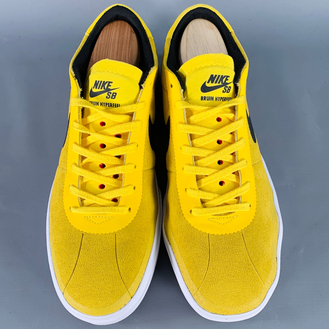 NIKE Size 10 SB Bruin Hyperfeel Yellow Black Suede Lace-Up Low Top Sneakers