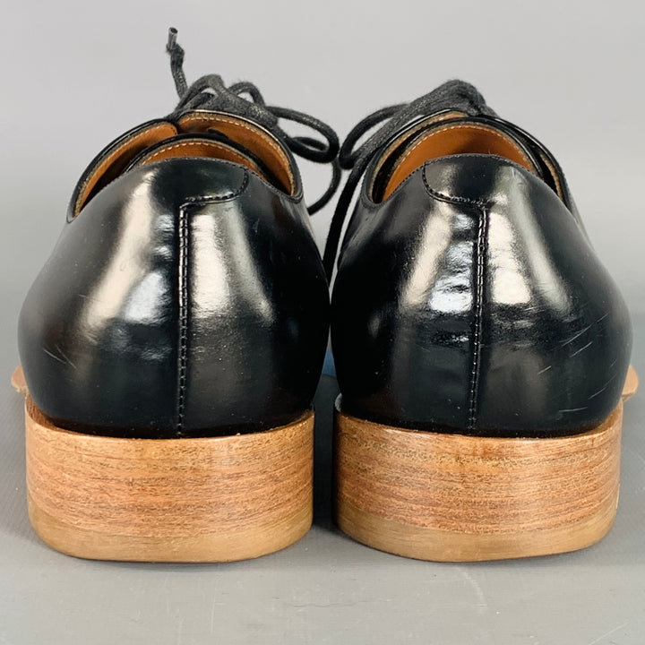 CELINE Size 5.5 Black Brown Leather Derby Almond Toe Lace-Up Shoes