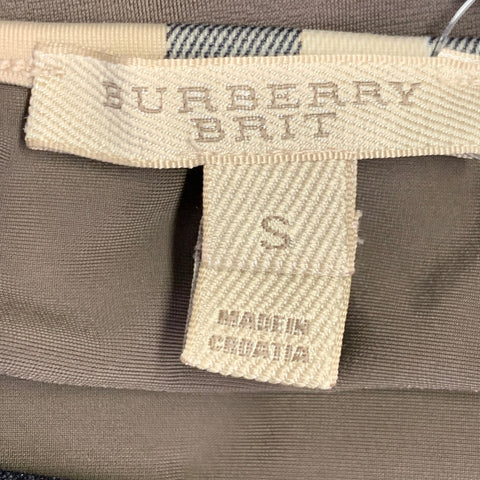 BURBERRY BRIT Maillot de bain taille S, marron beige, mélange de polyamide, bordures contrastantes