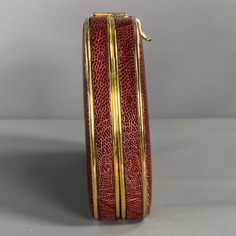 LORENZI Burgundy Gold Lizard Leather Clutch Handbag