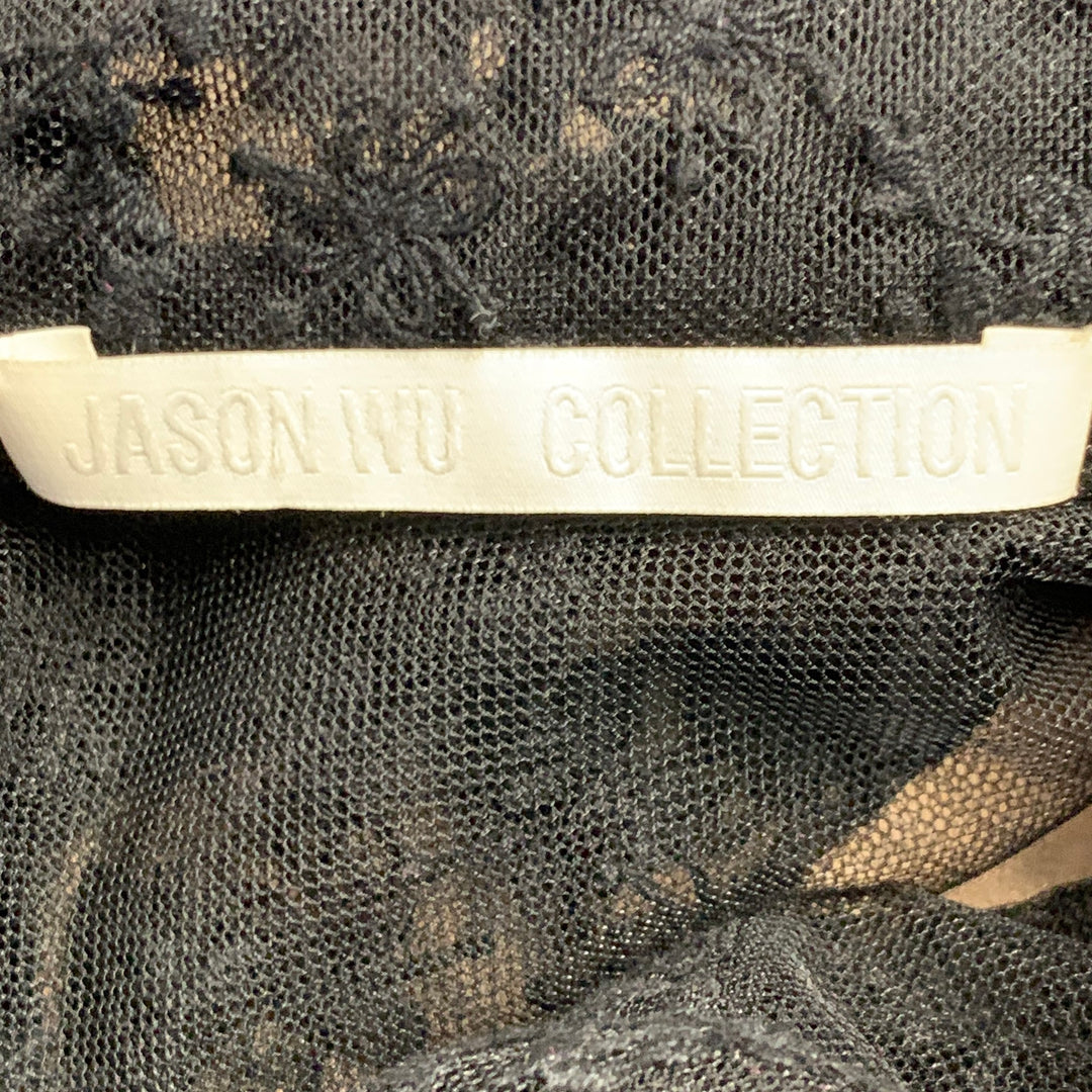 JASON WU COLLECTION Size 4 Black Polyamide Lace Collarless Peasant Blouse