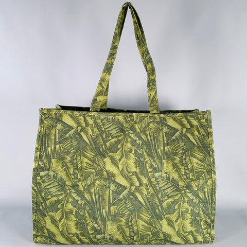 A.P.C. Green Black Tropical Leaves Cotton Canvas Tote Bag