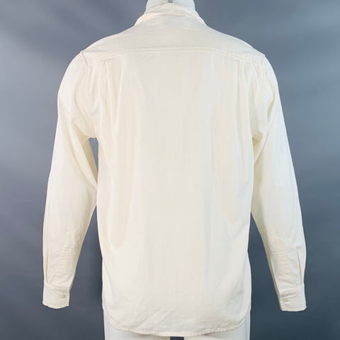 BODE Size S/M Cream Floral Embroidery Linen Two Pockets Long Sleeve Shirt