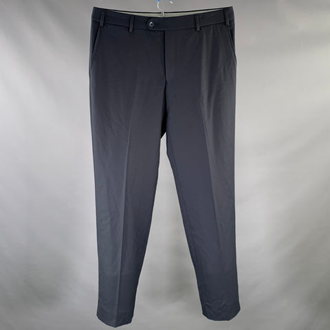 6 EAST Taille 34 Pantalon habillé en laine marine avec braguette zippée