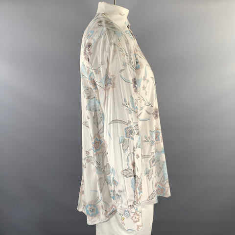 ETRO Size XL White Blue Brown Floral Long Sleeve Shirt