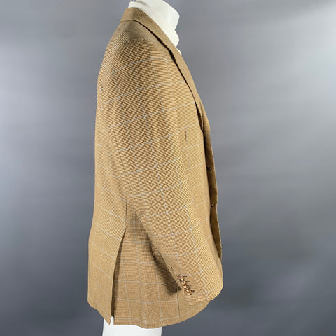 OXFORD CLOTHES Chest Size 40 Regular Tan Blue Nailhead Cashmere Sport Coat