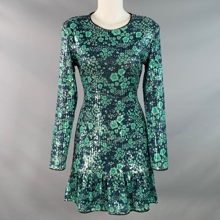BAUM UND PFERDGARTEN Size M Navy Green Sequined Abstract Floral Cocktail Dress