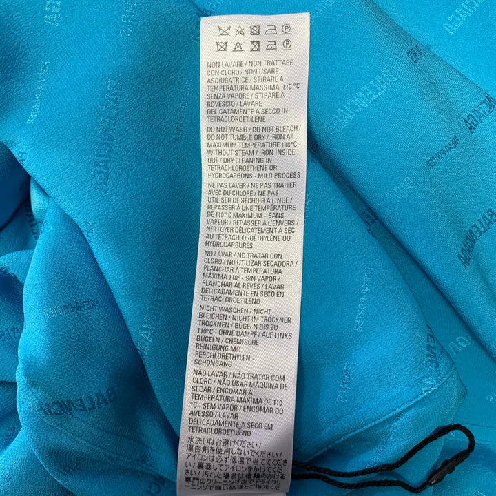 BALENCIAGA Size M Blue Aqua Monogram Silk Button Down Long Sleeve Shirt
