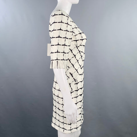 FREDERICK ANDERSON Size 4 White Black Cotton Textured Short Sleeve Dress