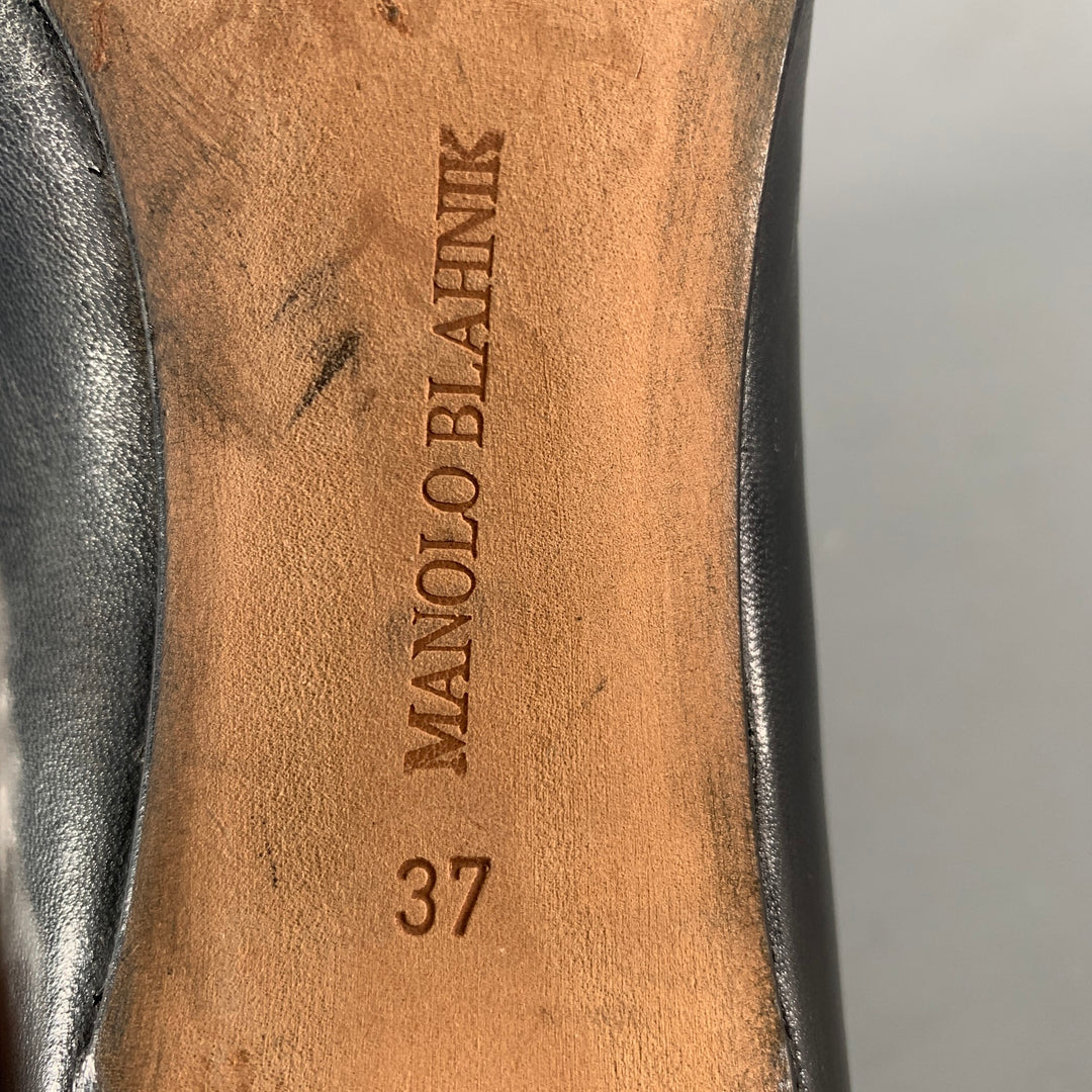 MANOLO BLAHNIK Size 7 Black Leather Pointed Toe Pumps